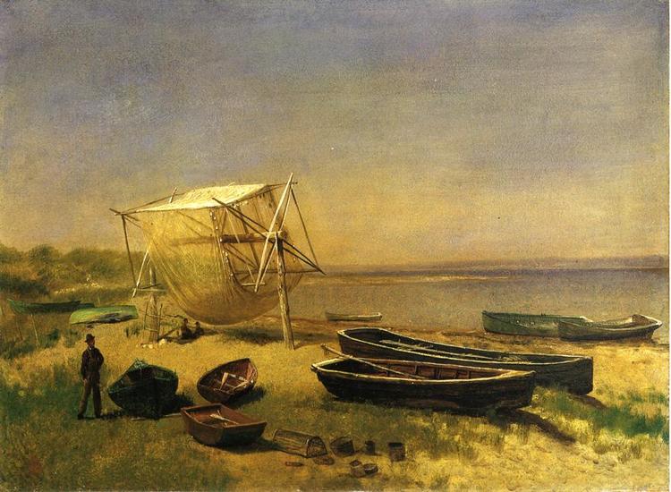 Albert Bierstadt Oil Painting Fishing Station, Watch Hill